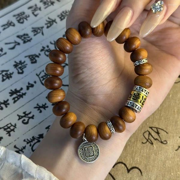 Strand UMQ Handgefertigtes Armband mit Abakusperlen aus Yabai-Holz und tibetischem Silber