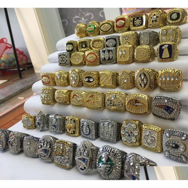 Cluster-Ringe, 55 Stück, 1966 bis American Football Team Champions Championship Ring-Set mit Holz-Display-Box, Souvenir, Männer, Fan-Geschenk, Whol Dhukl