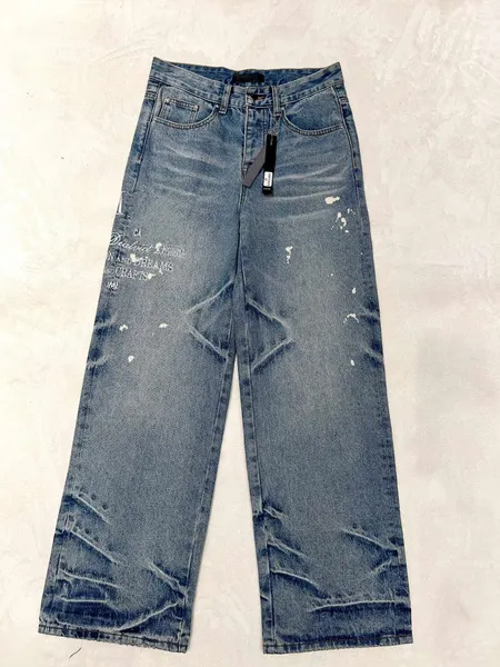Мужские дизайнерские джинсы Bootcut Мужские JEAN Повседневные прямые брюки Джинсовая дырка Прямое колено A.M с вышивкой алфавита Брюки в стиле ретро Хип-хоп Street Pant 29-40
