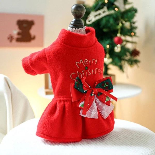 Cão vestuário inverno natal bowknot decorações pet gato cães saia manter vestido quente para pequenas roupas de caminhada