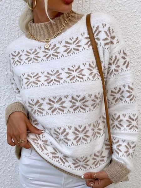 Maglioni da donna 2024 Dolcevita natalizio Fiocco di neve Maglia allentata Maglione da donna Inverno Caldo pullover di lana Casual Lady Jumper