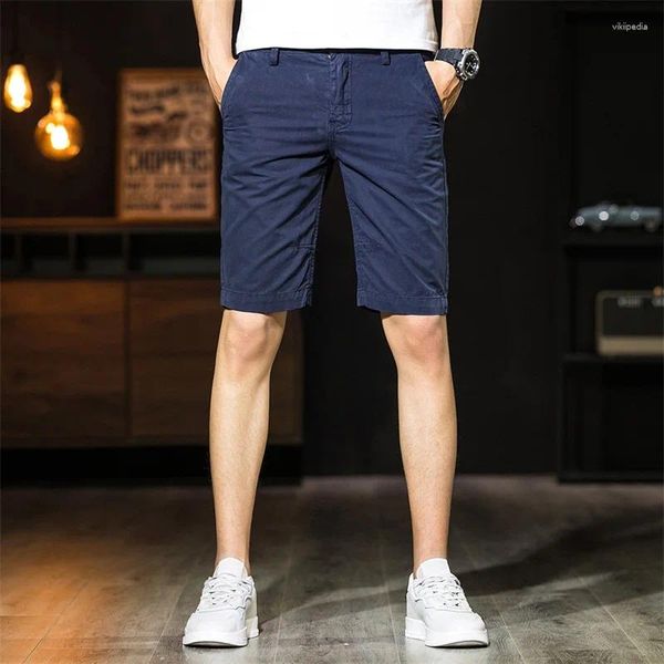 Shorts masculinos 2024 verão fino algodão sólido coreano moda slim fit capris esportes grande estiramento respirável casual