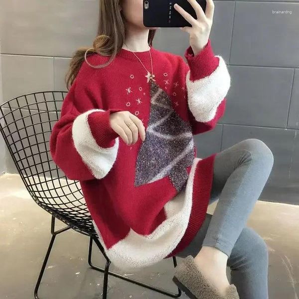 Maglioni da donna 2024 Stile retrò pigro Autunno Inverno Atmosfera maglione lavorato a maglia Natale Design di nicchia Senso Allentato Top Fashion