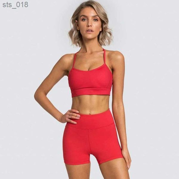 Yoga Outfit Gym Define Womens Outfits Sport Bra Shorts Set Mulheres Lycra Workout Roupas para Mulheres Active Wear Fitness Roupas Vermelho Laranja PinkH24119