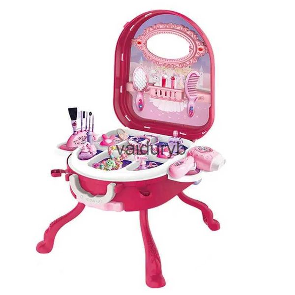 Beauty Fashion Kinder-Waschtisch-Spielzeug, Prinzessin-Make-up-Set, Make-up-Spielzeug, Kleinkind-Waschtisch-Set, Reisekoffer, Rollenspiel mit Spiegel, Mode-Accessoiresvaiduryb