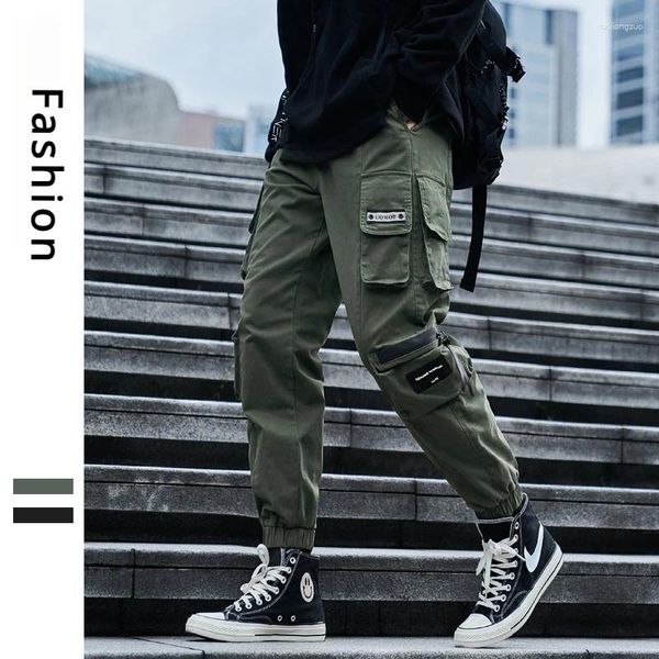 Calças masculinas de algodão joggers carga preto verde casual sweatpants homem solto harem hip hop streetwear masculino calças sólidas 3xl