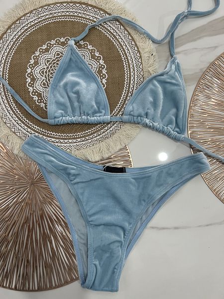 Velvet Classics mavi bikini set tasarımcısı iki parça bikinis 2024 lüks mayo moda mayo kadınlar telli seksi plaj kıyafeti push up mayolar marka trikini xl