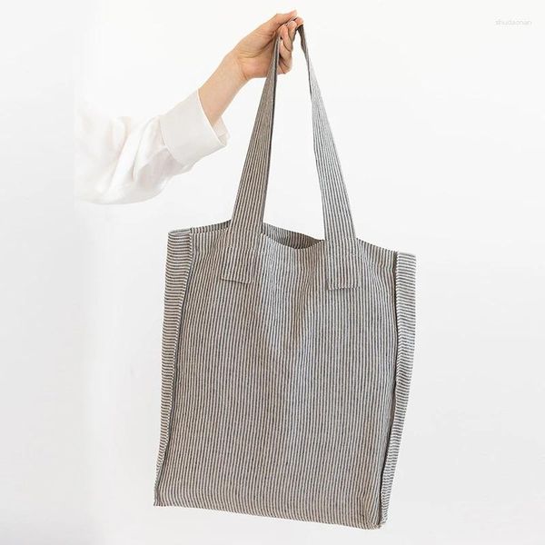 Einkaufstaschen Casual Baumwolle Gestreiften Frauen Tasche Große Kapazität Damen Tägliche Tote Handtaschen Tuch Reise Spielzeug Mädchen Schulter