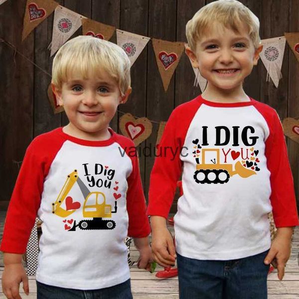 T-Shirts I Dig You Raglan Langarmshirt Valentinstag Kinder Outfit Kleinkind Baby Tops T-Shirt Jungen Kinder Kleidung Urlaub Geschenkevaiduryc