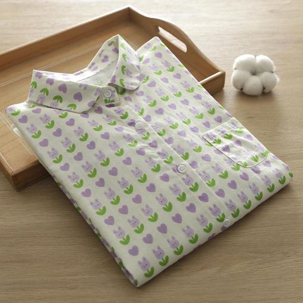 Blusas femininas mori meninas japão estilo turndown colarinho dos desenhos animados impresso manga longa topos de algodão elegante e juventude verão