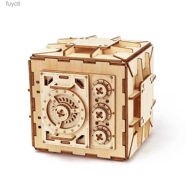 Arti e mestieri Cassetta di sicurezza Tesoro Modello 3D in legno Kit armadietto Moneta fai da te Banca Puzzle meccanico Rompicapo Progetti per adulti e adolescenti YQ240119