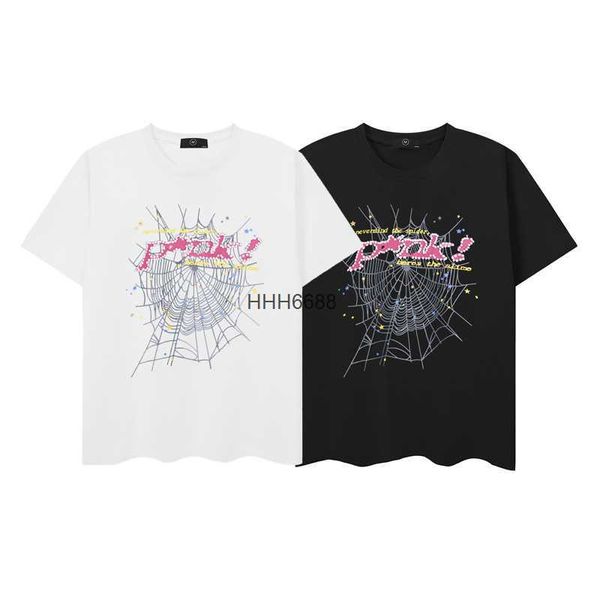Spider Web Men's T-shirt Designer Sp5der Camisetas Femininas Moda 55555 Mangas Curtas Estrela Mesmo Estilo Rosa Carta Impressão Primavera / Verão Série Clássica Bmug