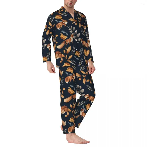 Мужская одежда для сна, мужская пижама с милым принтом, ночная рубашка для отдыха, комплект из 2 предметов с дикими животными, домашний костюм большого размера с длинными рукавами Kawaii