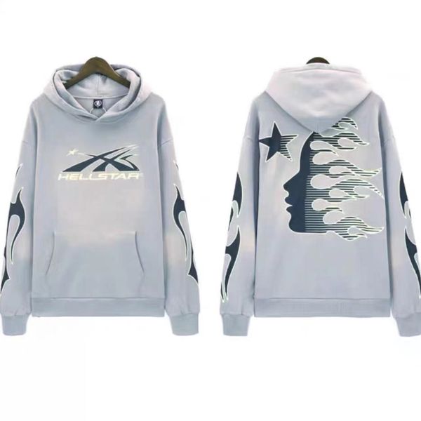 Felpa con cappuccio Hellstar del designer Felpa con cappuccio Hell Star da uomo Vintage Distressed Flame Graffiti Print Felpa con cappuccio allentata High Street Fashion Coppia Pullover c21