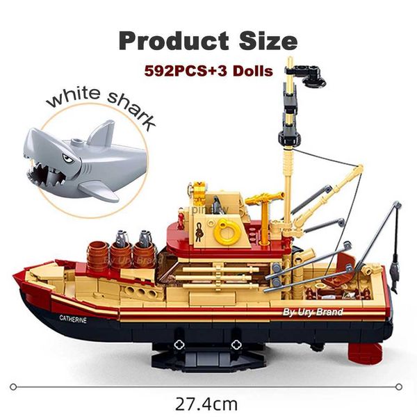 Blocos cidade barco de pesca navio arrasto modelo blocos de construção conjunto navio pirata mar fisher figuras brinquedos para crianças presente aniversário