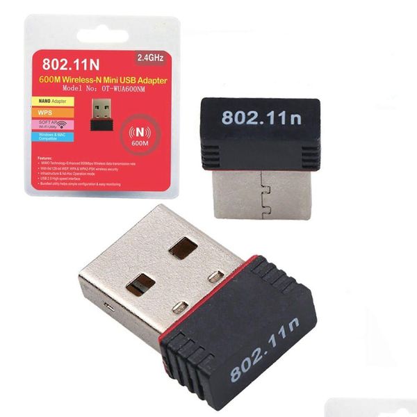 Connettori per cavi di rete Adattatore Wireless-N Mini USB Wifi 600M 150Mbps Ieee 802.11N G B Adattatori antenna Chipset Rtl8188 Etv Eus Card S Ot5Zl