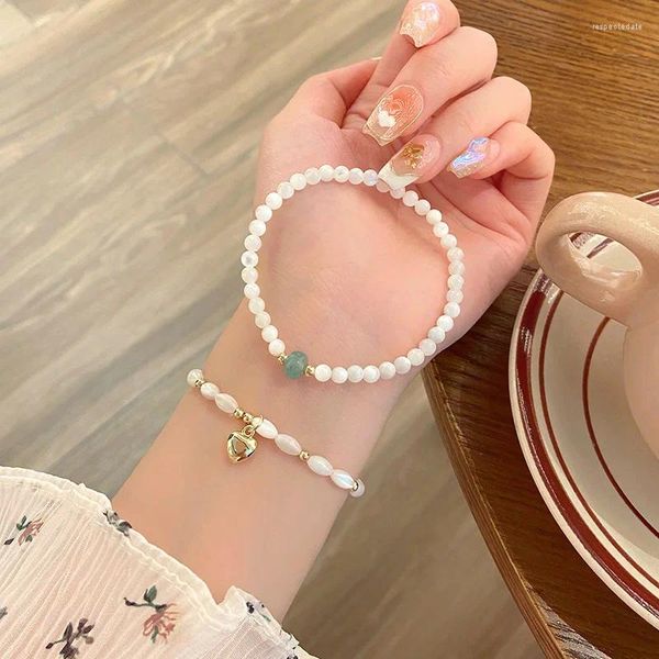 Braccialetti con ciondoli Bracciale con perline di riso per donna Gioielli di moda naturale di alta qualità con mini ciondolo Regali di Natale semplici e adorabili