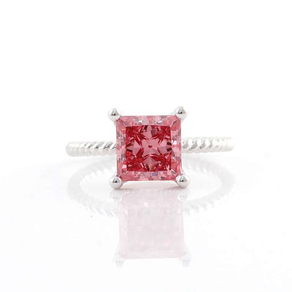 Edelstein-Schmuck, 2,5 Karat rosa Farbe, Lab-Grwon-Saphir-Gold, Princess-Schliff, gedrehtes Band, 14-Karat-Diamant-Ring