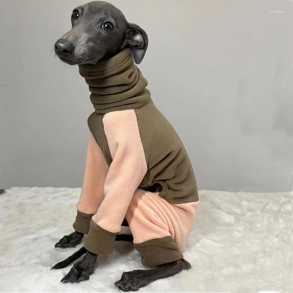 Köpek Giyim Whippet İtalyan Greyhound Giyim Polar Pijamalar Renk Bloğu Tulum Kış Sıcak Orta Giysiler