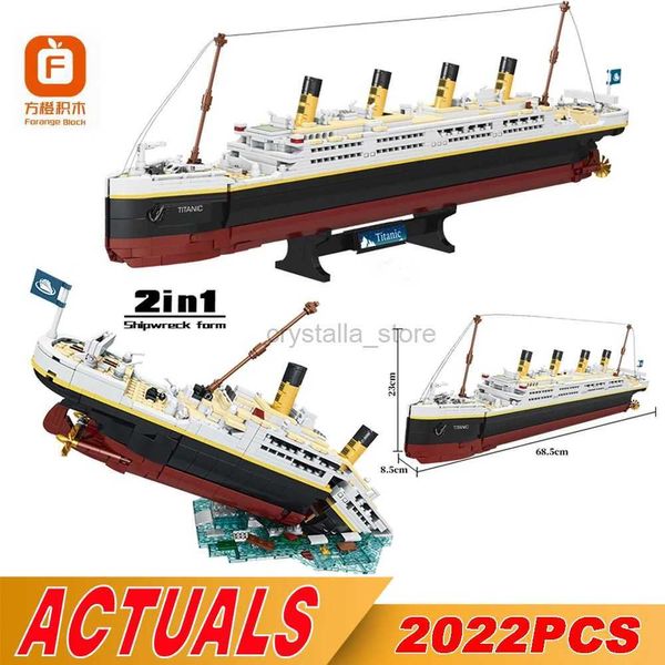 Blocks Novo filme criativo 2022pcs 2in1 Titanic Large Cruise Boat Model Modelo de embarcação a vapor Blocks Bricks DIY Toys for Kids Gifts 240120