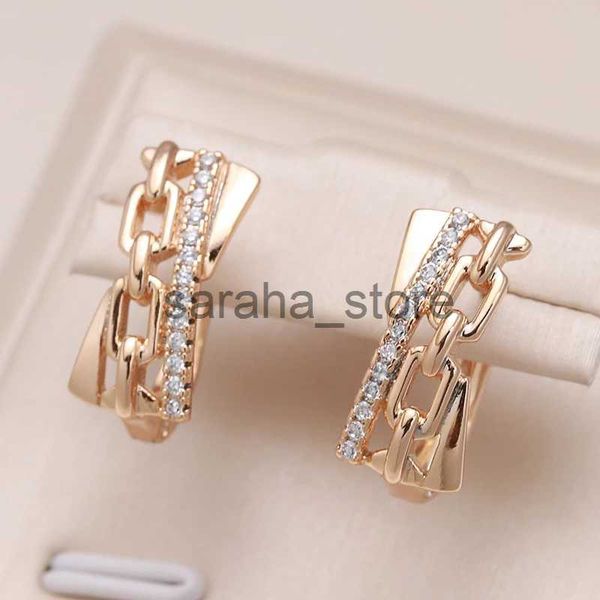 Stud Kinel Innovative 585 Rose Gold Color Woman Drop Earrings Luxury Geometry Cutout Natural Zircon Earrings Fashion Vintage Jewelry J240120