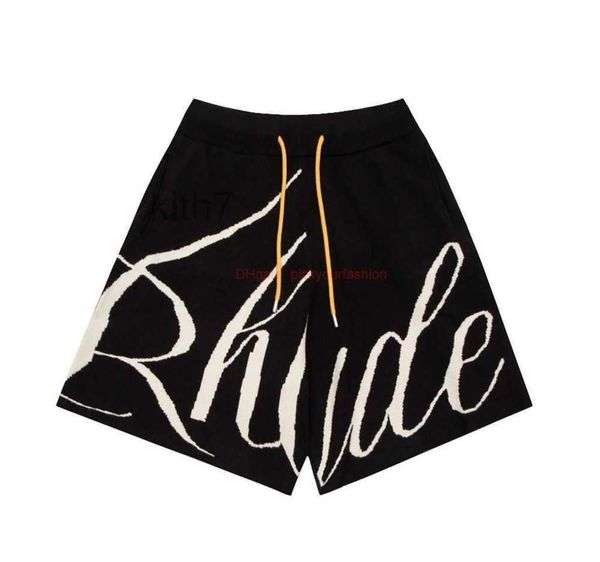 Tasarımcı Kısa Moda Günlük Giyim Plaj Şortları Yüksek Versiyonu Rhude Örme Jakard Drawstring Shorts American Street Capis Çiftler Jog Sex1