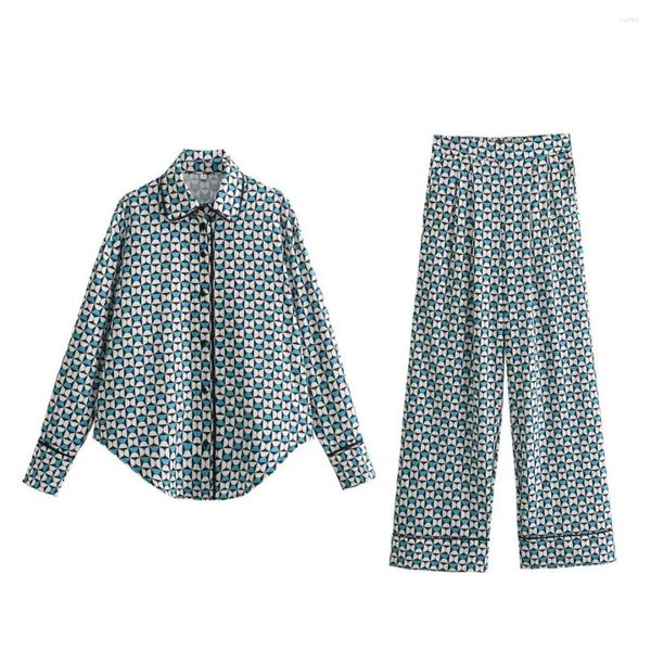 Jaquetas femininas inverno casual padrão geométrico estampa camisa de manga comprida calças terno