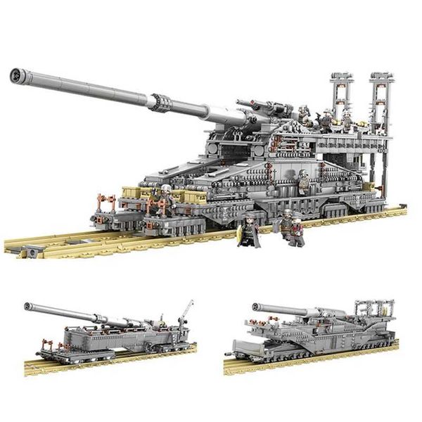 Блоки ww2 военные 3846pcs Schwerer Gustav/Dora Building 1 72 Heavy Gustav Leopold Train Train Gun Образовательные кирпичные кирпичи игрушки 240120