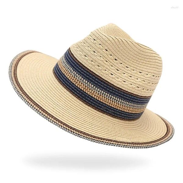 Банданы женские панамские шляпы летние соломенные шляпы в полоску с цветной полосой Sun Beach Jazz