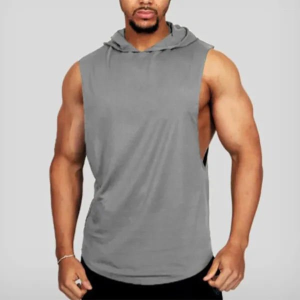 Regatas masculinas camiseta colete moda fitness moletom solto sem mangas treinamento esportivo masculino branco/vermelho/cinza