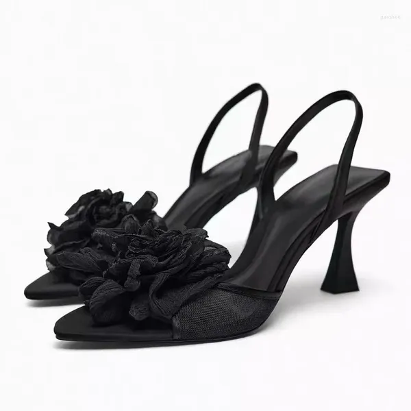 Scarpe eleganti Primavera/Estate Sandali a punta aperta con fiori in PVC a rete con tacchi alti sottili per abiti da banchetto Versatile di grandi dimensioni da donna