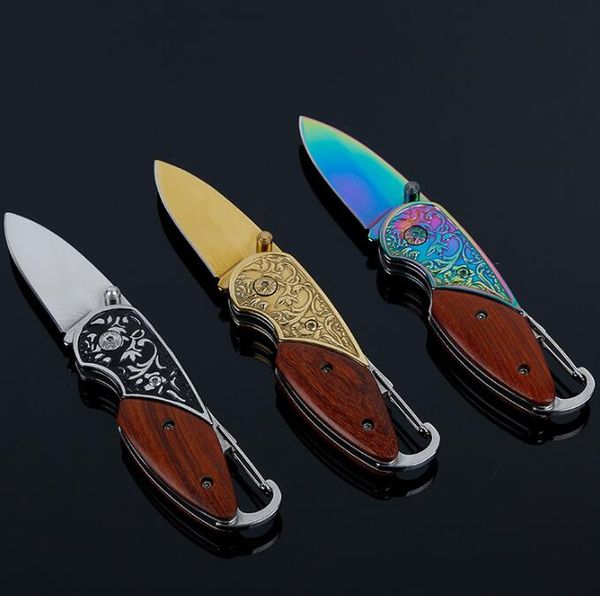 Coltello con manico in legno Coltello pieghevole tattico da caccia Coltelli tascabili di sopravvivenza pieghevoli EDC Multitool Strumenti di autodifesa per esterni