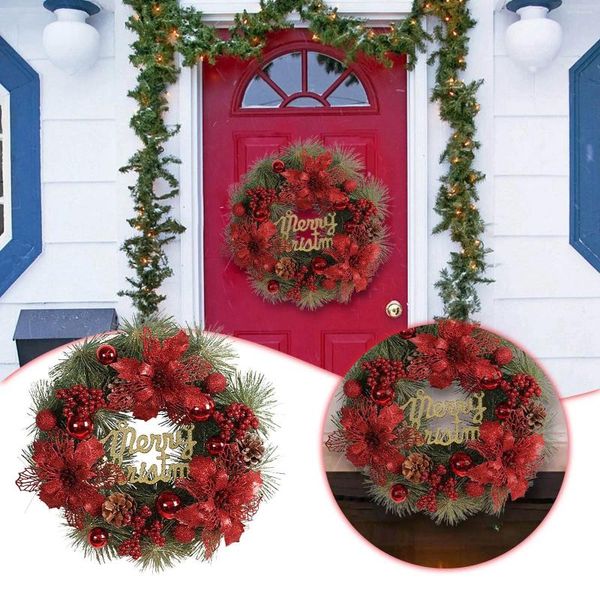 Flores decorativas carta clássica guirlanda de natal 2024 decoração agulha dourada rattan círculo porta janela ventosas