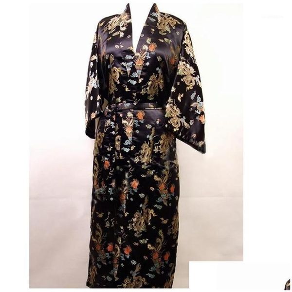 Herren-Nachtwäsche Promotion Schwarzer Herren-Seidenbademantel Klassisches chinesisches traditionelles bedrucktes Kimono-Kleid Größe S M L Xl Xxl Zr14 Drop Delive Dhugl