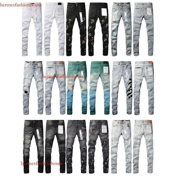 Jeans masculinos jeans masculinos roxo marca baixa ascensão magro jean branco acolchoado destruir bolso estiramento jeans de algodão j231111