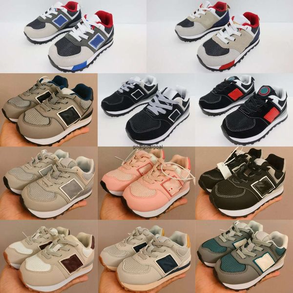 Детские кроссовки NB, повседневная обувь 574s для мальчиков и девочек, детские молодежные уличные кроссовки, спортивная обувь для малышей, черный, серый, королевский серый, розовый, белый, темно-синий, бежевый, размер eur 26-37 10A
