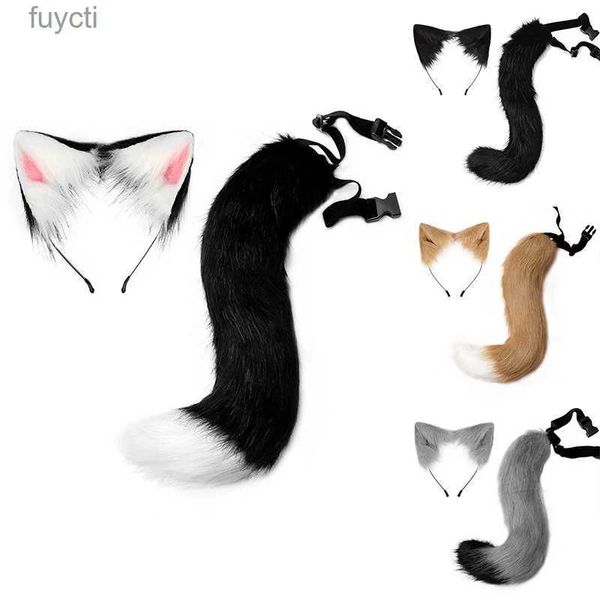 Cappelli da festa Nuove orecchie di gatto di volpe Copricapo Soffici orecchie di animali Orecchie di fascia Cerchietto per capelli Set di coda per Halloween Party Accessori cosplay Vestito YQ240120