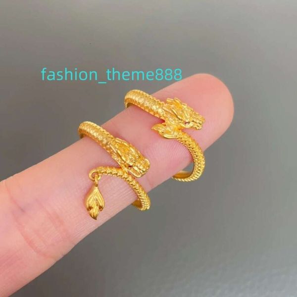 Designer de moda cobre 24k banhado a ouro anel de dragão aberto ajustável 2024ano novo anel de dragão para mulheres meninas
