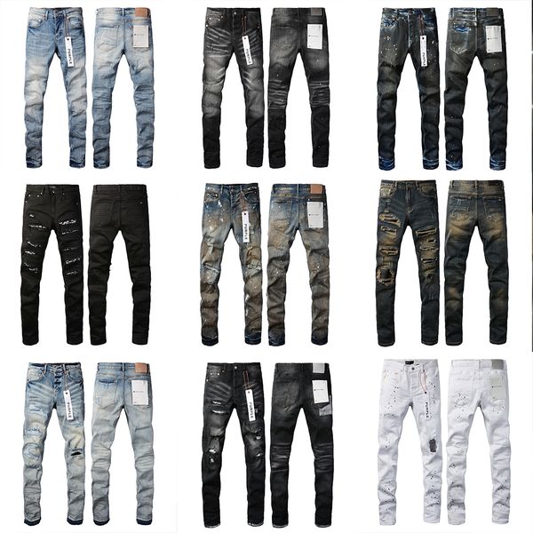 Lila Jeans Amirs Jeans Designer Puple Jeans Herren Röhrenjeans Luxus Designer Denim Hose Distressed Ripped Biker Schwarz Blau Jeans Slim Fit Motorrad