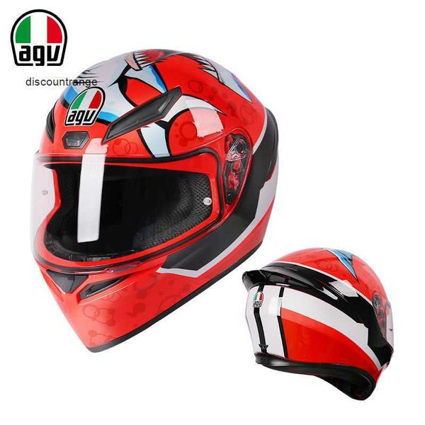 Capacete de motocicleta Agv k de rosto inteiro aberto K1 Capacete de corrida para motocicleta Capa completa antiembaçante Capacete completo de brigada de motocicleta masculina e feminina Capacete de corrida leve 9OTH