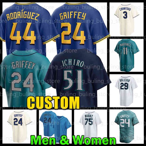 24 Maglia Ken Griffey Jr. 44 Julio Rodriguez Baseball Mariners Cal Raleigh Suzuki Ichiro Luis Castillo Mitch Haniger Seby Zavala Seattles 68 George Kirby J.P. Crawford