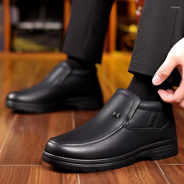 Stivali da uomo Slip On Moda Caviglia di alta qualità Scarpe casual da lavoro Scarpe invernali in pelliccia calda Scarpe da uomo all'aperto Zapatos De Hombre