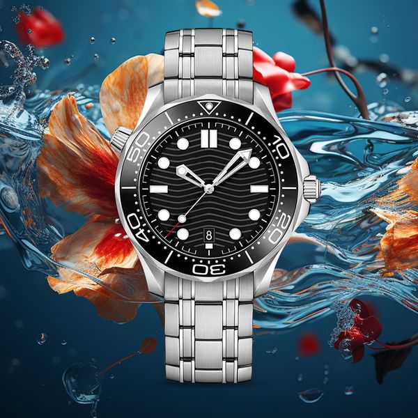 Relógio para homens relógios de luxo de alta qualidade movimento automático pulseira de borracha de aço inoxidável montre luxe designer relógios papéis luminosos à prova d'água omegs relógios