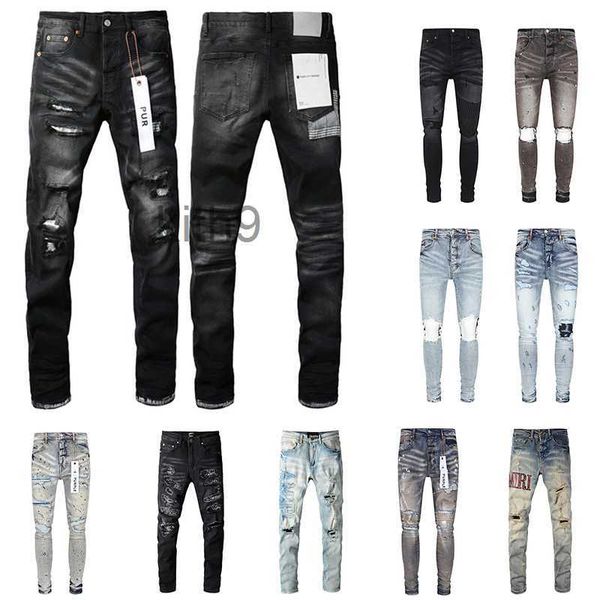 Jeans lila Jeans Designer für Herrenhose gestapelte Stickerei Distressed Ripped Biker Slim Straight europäische Jean Homme Herrenhose Hose VRF2