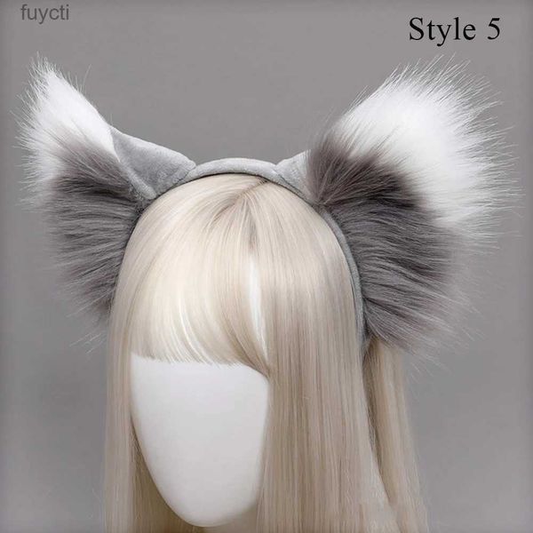 Parti şapkaları kabarık hayvan tilki kulak başlık saç kasnağı lolita anime furry sahte kürk saç bantları peluş kurt kedi kulaklar kafa çember tavan moda yq240120