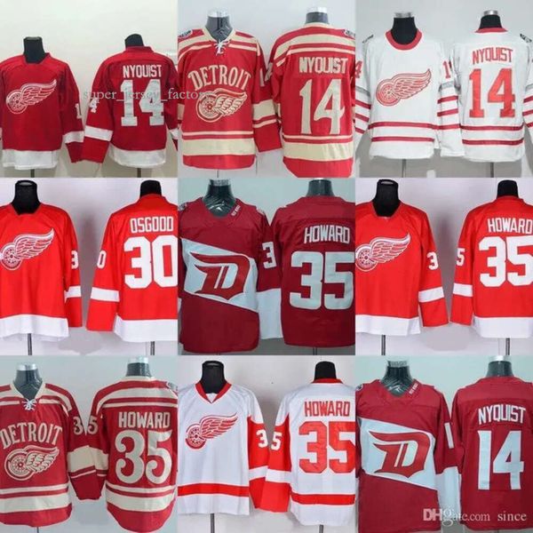 Fabrika Outlet Men S Detroit Wings #14 Gustav Nyquist #30 Osgood #35 Jimmy Howard Kırmızı Beyaz En Kaliteli Buz Hokey Formaları Ücretsiz Shippin 6391 3651