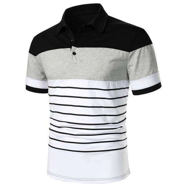 T-shirt da uomo Polo manica corta da uomo Polo con giunture e strisce a tre colori Top Streetwear Moda casual Sport Uomo Polo con risvolto J240120