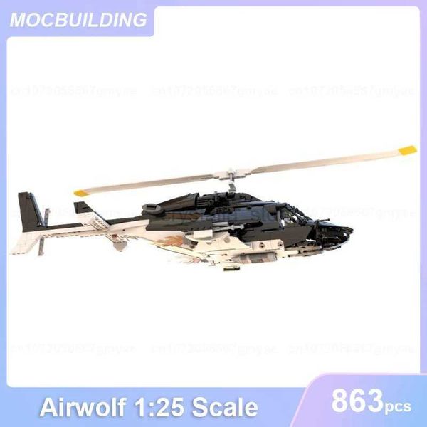 Blocos MOC Blocos de Construção Airwolf 1/25 Escala Modelo de Aeronave Montar Tijolos Militares Criativos Educacionais Coletar Brinquedos Presentes 863 PCS 240120