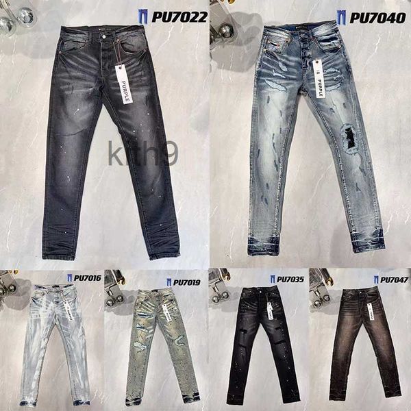 Tasarımcı Kot Purple Jeans Erkekler Kadın Sıkıntılı Siyah Yırtıcı Bikter İnce Fit Denim Erkekler Moda Pantolon Lh74