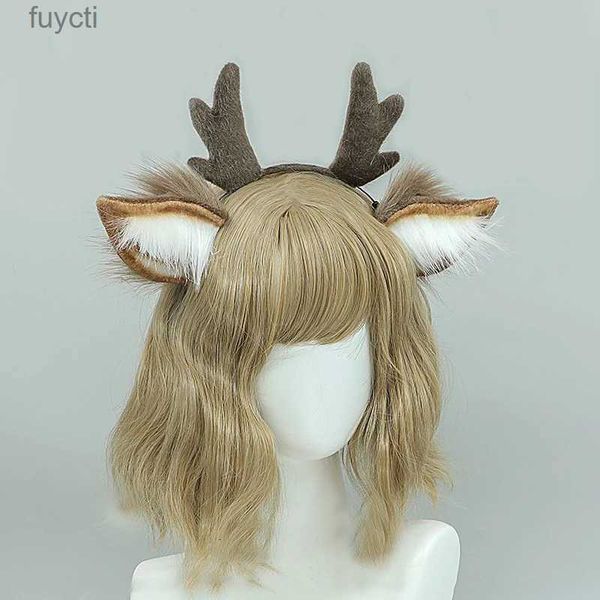 Chapéus de festa Japão Lolita Cabelo Hoop Plush Deer Ear Antler Headband Hair Hoop Cosplay Prop Hair Band Headdress Decoração de Natal Acessório de Cabelo YQ240120